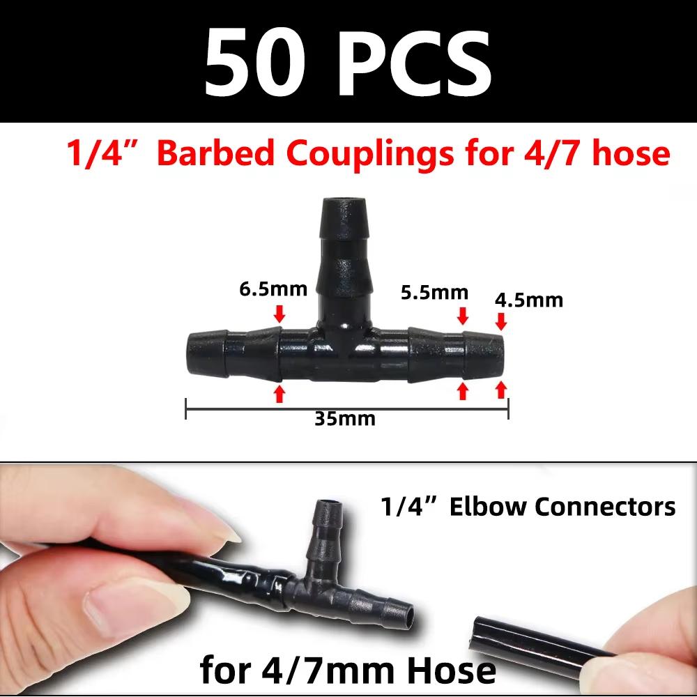 50pcs Barbed Connectors Irrigation Fittings Drip Irrigation Barbed Connectors 4/7mm Tubing Fittings for Flower Pot Garden Lawn
