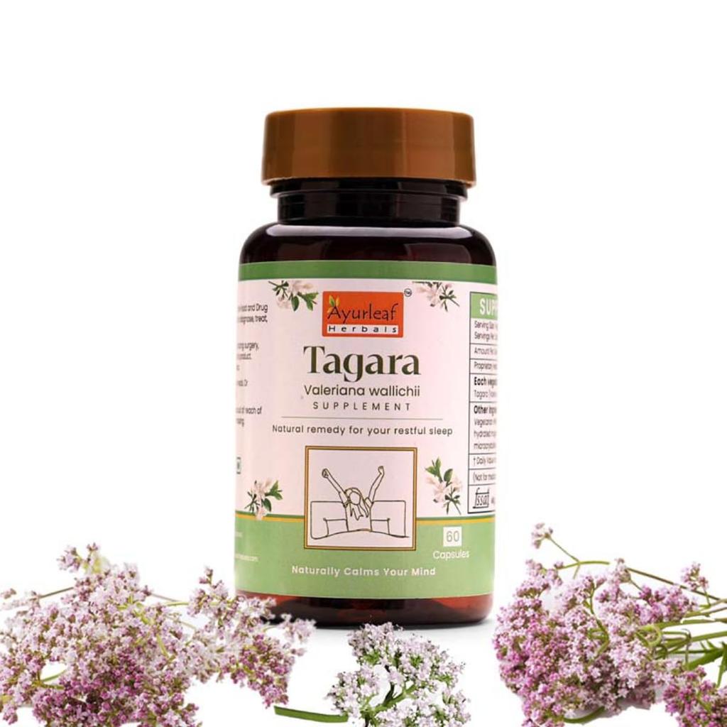Ayurleaf Herbals Tagara Capsule | For Better Sleep Wellness | 100% Natural Herbal supplement (60 Capsules)