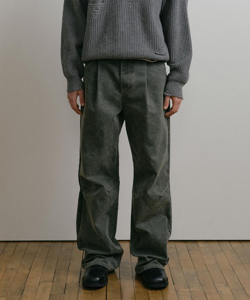 DUSTYWHITE Gray Dirty Washed Oxford Wide Tuck Pants