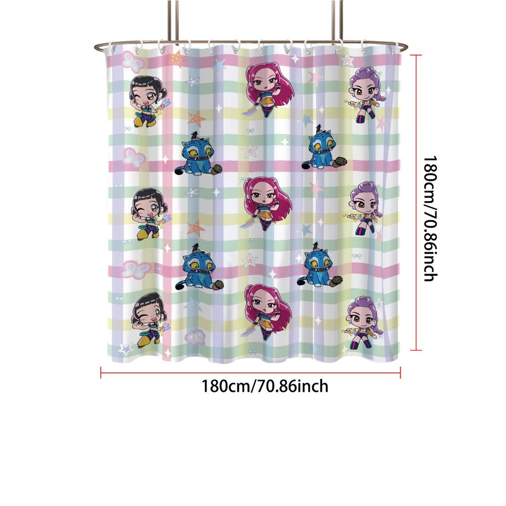 1pc K-Pop Demon Hunters Print Waterproof Shower Bathroom Partition Privacy Hanging Curtain with 12 Hooks Easy Installation