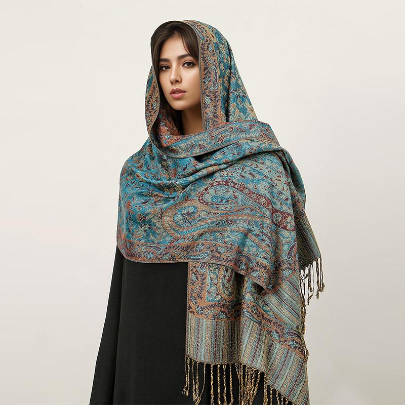Imitation Cashmere Scarf Ethnic Style Scarf Shawl Cashew Flower Light Luxury High-End Fringed Scarf