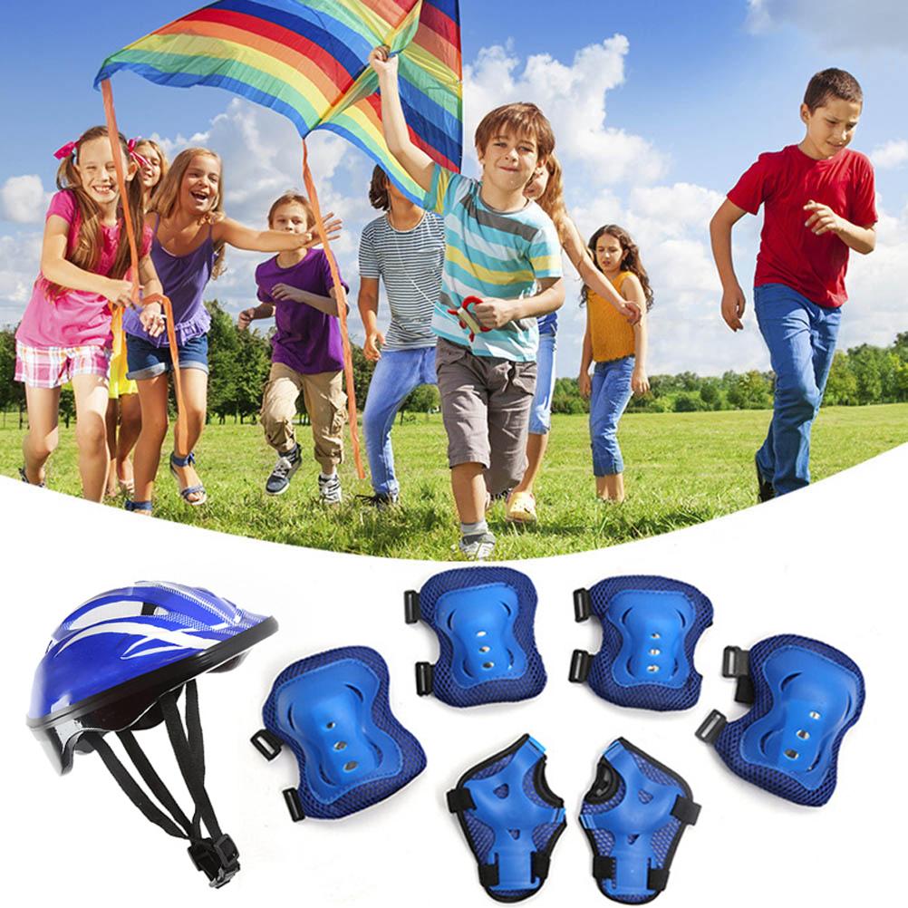 7Pcs Kids Bike Helmet Set Skateboard Knee Pads Elbow Pads Wrist Guards Adjustable Protective Gear Set for Outdoor