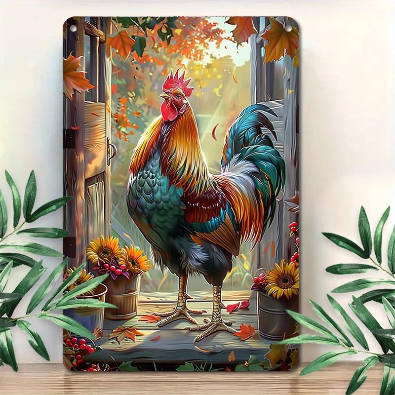 RoosterFarmArt Алюминиевый Настенный Постер Яркий Петух Тематический Декор для Фермерских Домов 20x20cm(8x8inch)