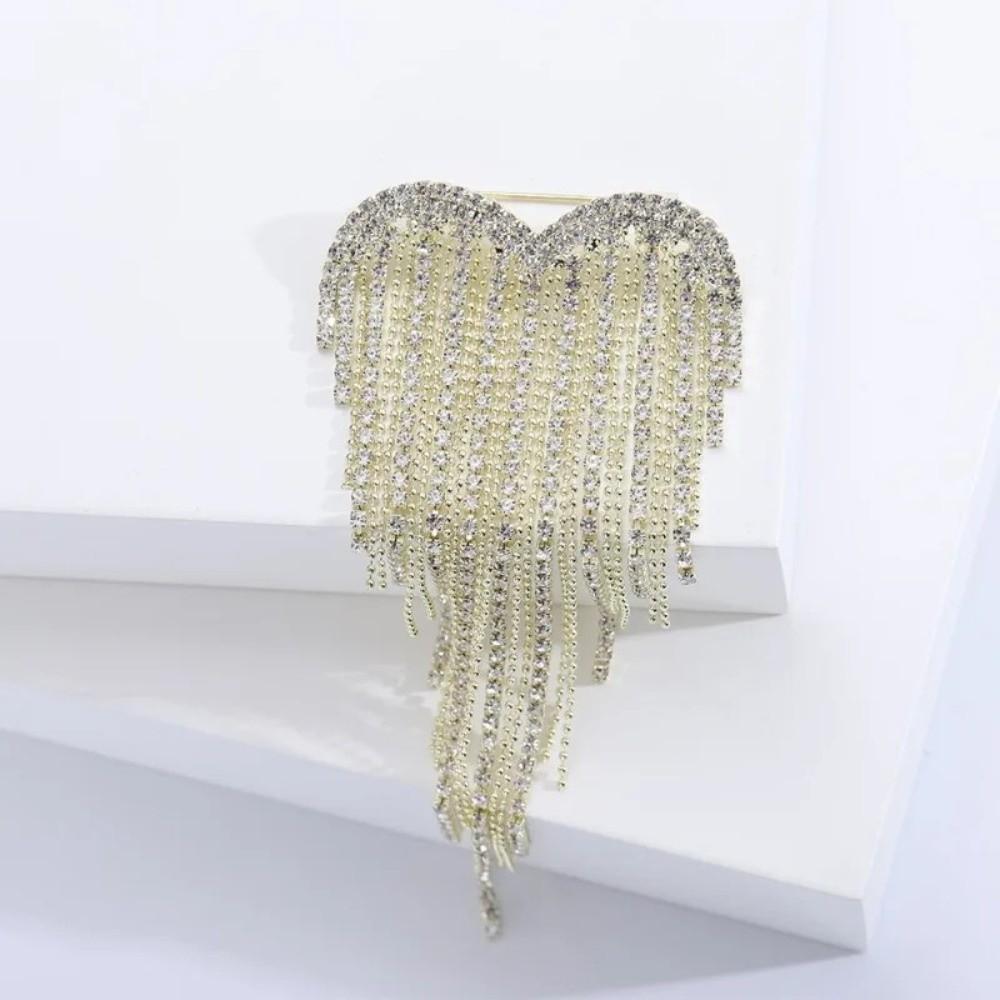 Rhinestone Tassel Brooch Heart Studded Diamond Brooch New Lapel Brooch