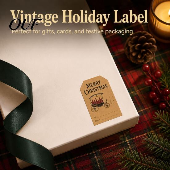 Festive Element Stickers 180PCS/Roll Christmas Label Stickers, Self-Adhesive Retro Paper Tags with Blank Party Supplies Writing Area, Decorative