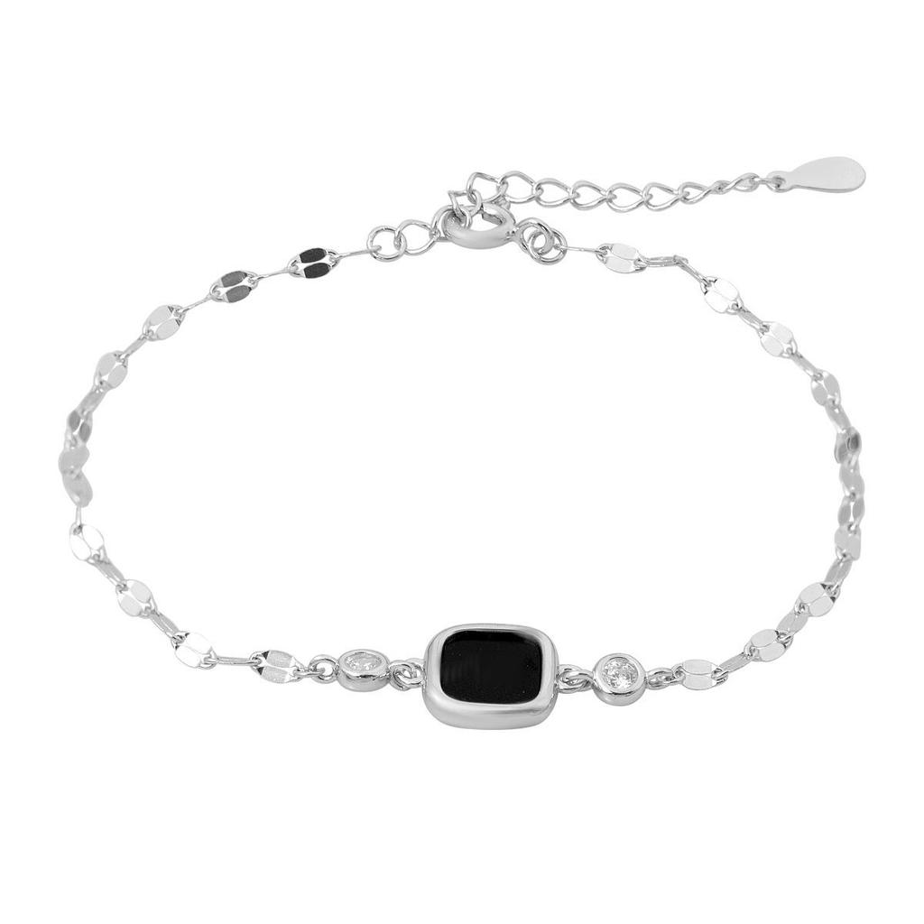 Silver Bracelet with Natural Onyx, Cubic Zirconia, Product Weight 2.32 G (2160281)