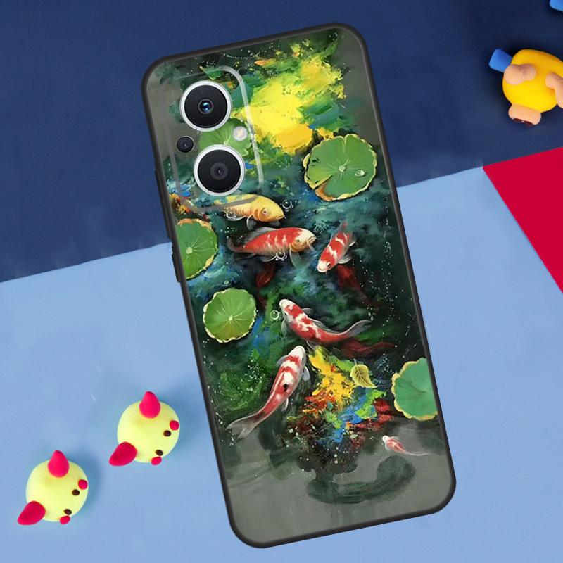 Koi Carp Fish Painting For OPPO Reno 12F 13F 14F 11F 10 11 12 13 14 Pro 8T 7 8 Lite OPPO Find X9 X8 X6 X5 Pro Case