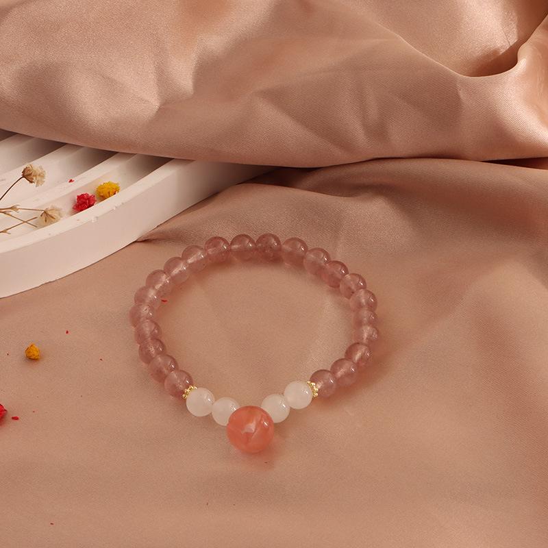 Natural Strawberry Crystal Bracelet, Peach Blossom Bracelet, Moonstone Cat's Claw Crystal Pixiu Natural Freshwater Pearl Bracelet.