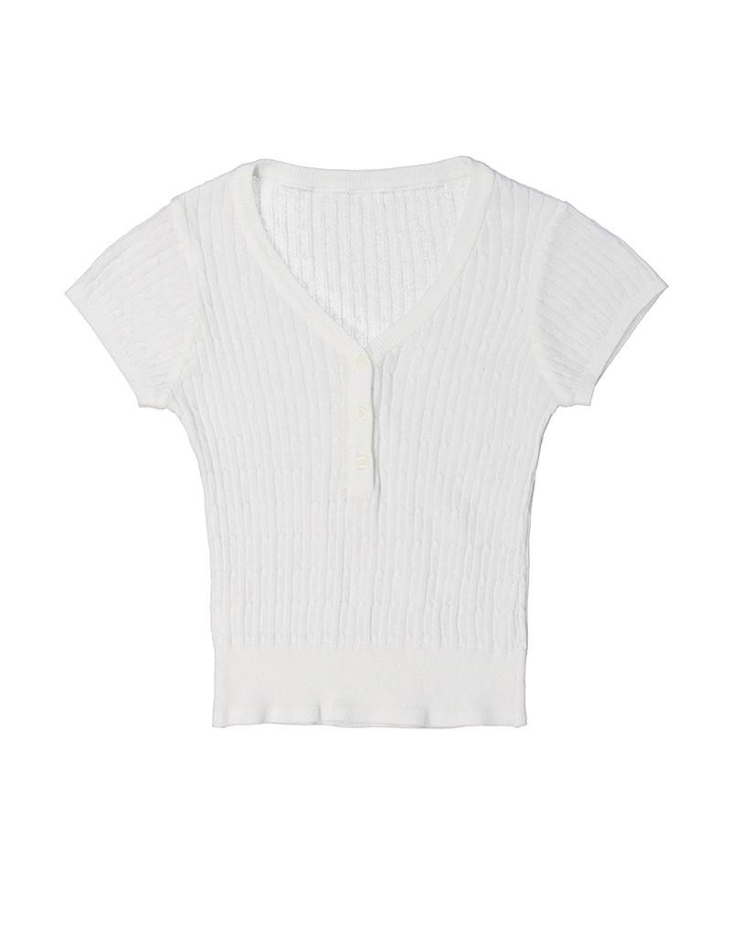 Amaps Button Cable V-Neck Knit - White Free