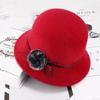Elegant Women Fedora Hat Vintage Pompom Bowknot Flat Top Felt Hat Winter Autumn Imitation Woolen Bowler Cap Panama Church Hat