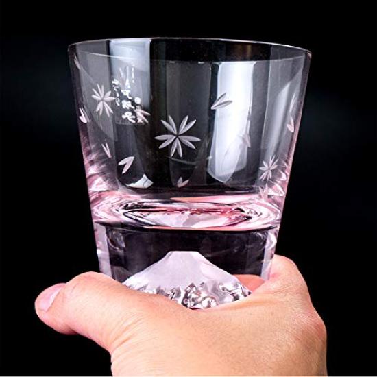 Tajima Glass Fuji Cherry Blossom Rocks Glasses of Souvenir Grand Prix Edo Edo Rocks 60th Overseas Celebration Made in Paulownia Wood Includes Views of