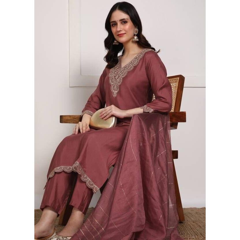 Indian Party Wear Kurta Pant Dupatta Set Women Pure Silk Salwar Kameez Kurti VF-20157