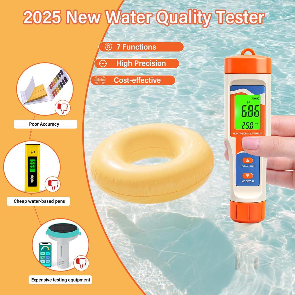 7 In 1 Digital PH EC TDS ORP Salinity Fertility Temperature Water Quality Tester Pen With ATC For Aquarium Hydroponics Spa