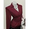 Women's Casual Top, Versatile, Elegant, Waist Cinching Design, Solid Color Women's Shirt