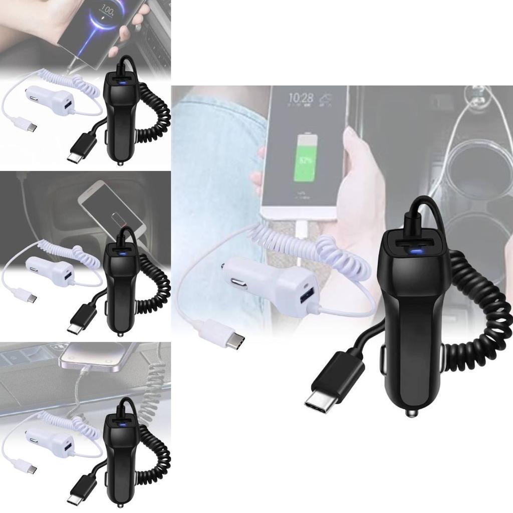 High Power Type-c Car Charger With Built-in Cable 5v3a Fast Charging For Usb Devices