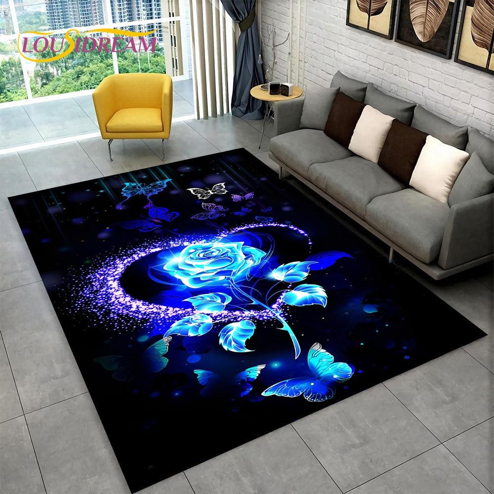 Dream Butterfly Flower Area Rug Large,Carpet Rug for Home Living Room Bedroom Sofa Doormat Decor,Kid Play Non-slip Floor Mats