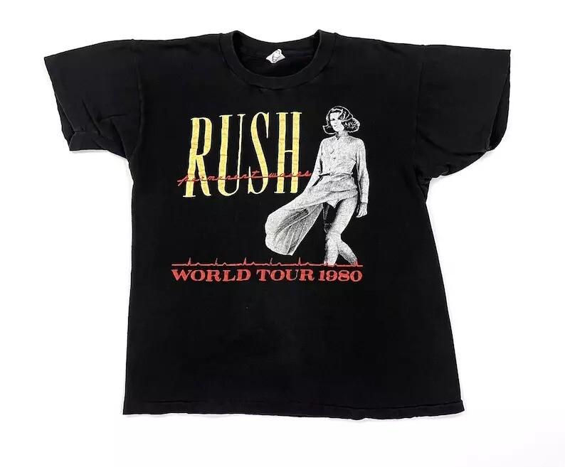 Винтажная футболка RUSH Permanent Waves 80-х годов, концертный тур 1980 года, унисекс XL