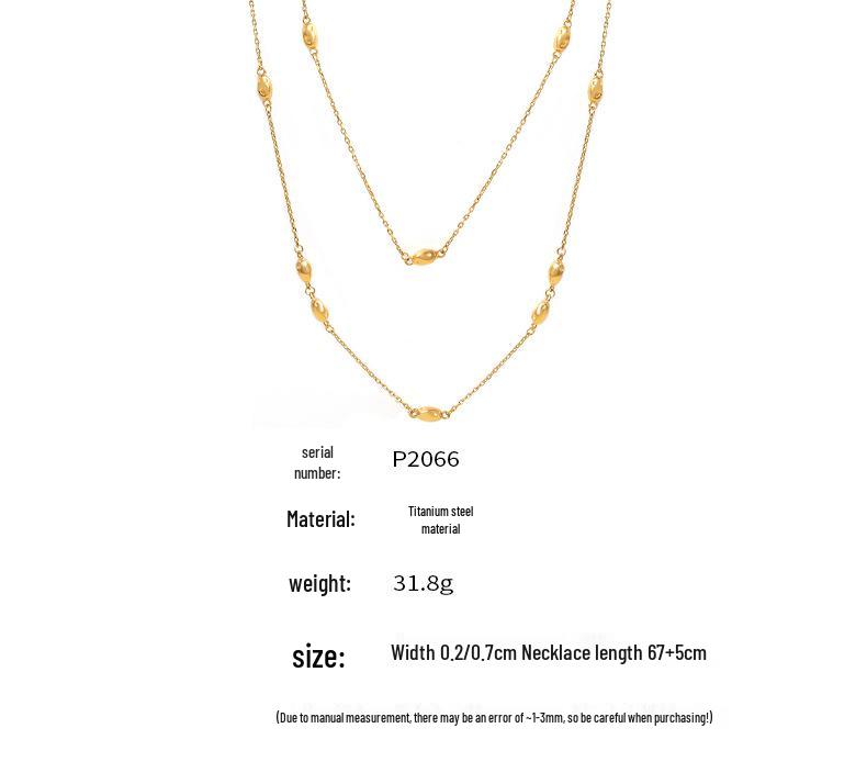 European & American Long Double-Layered Beaded Sweater Chain, Titanium Steel Clavicle Chain for Women, Simple & Versatile Design