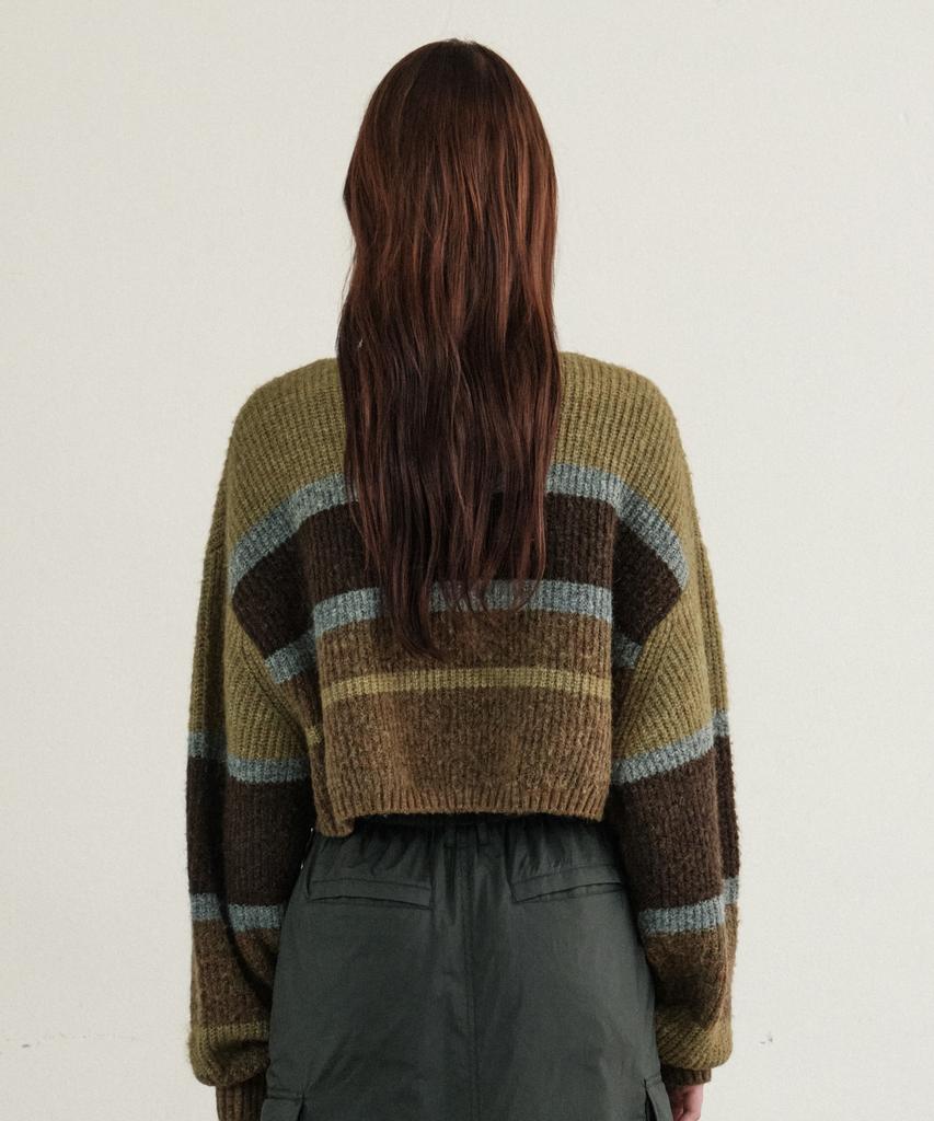 HELEMENT Women'S Striped Crop Knit (Khaki)