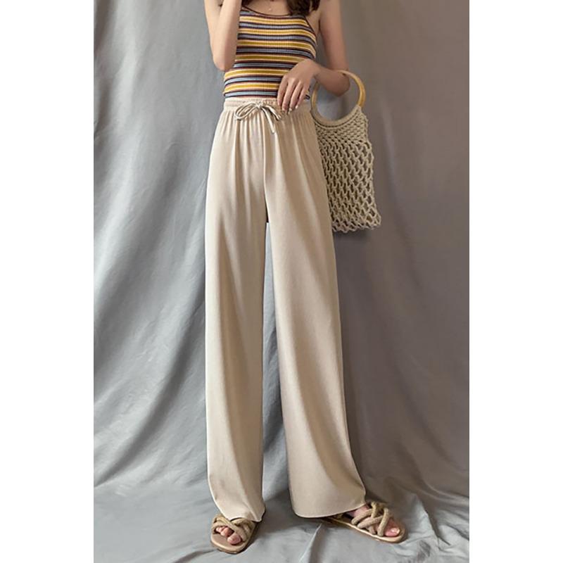 Breathable drawstring wide-leg pants summer high waist drape cool floor mopping straight pants casual thin loose sunscreen pants