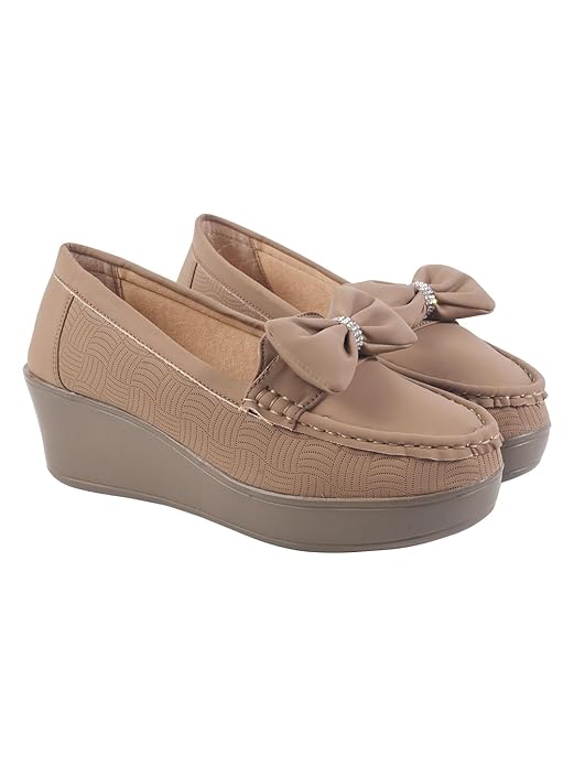 Shoetopia Детализированные лоферы с бантом для женщин и девушек. Удобная обувь для офиса, вечеринок и на каждый день. EU41 : 24CM бежевый