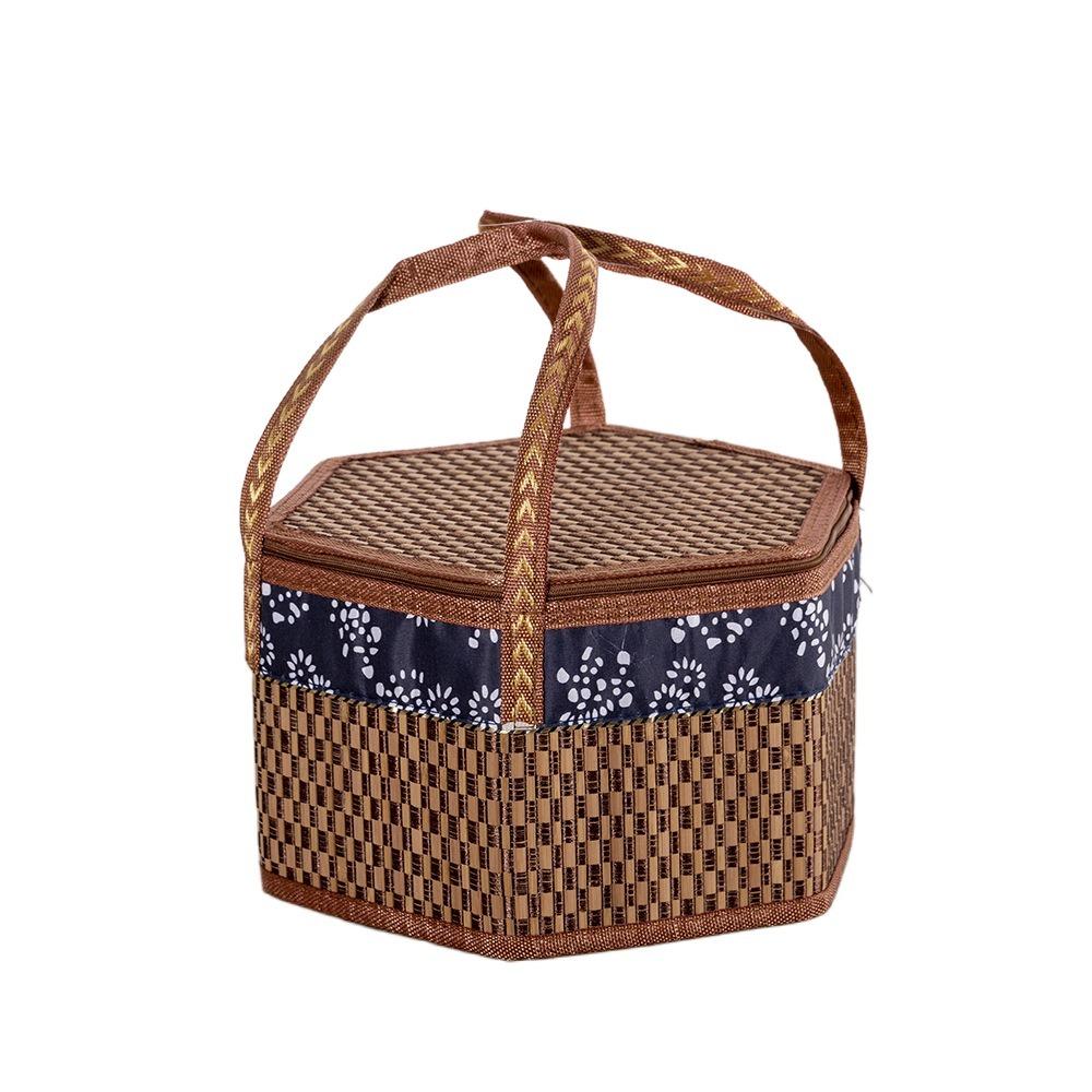 Handheld Bamboo Woven Picnic Basket Cylindrical Tote Storage Basket Dessert Food Bag  Tea