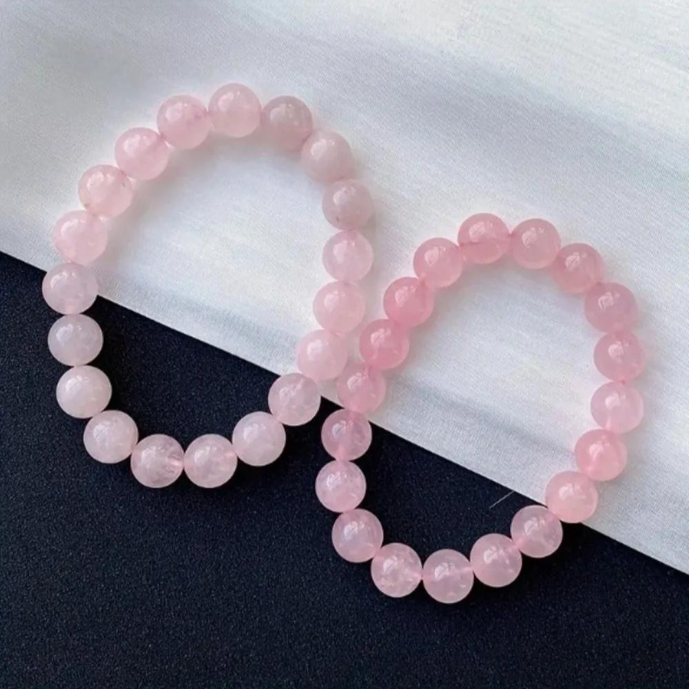 Temperament Romance Natural Rose Quartz Beading Bracelet for Women Friends Good Lucky Energy Bracelet Jewelry Accessories Gifts