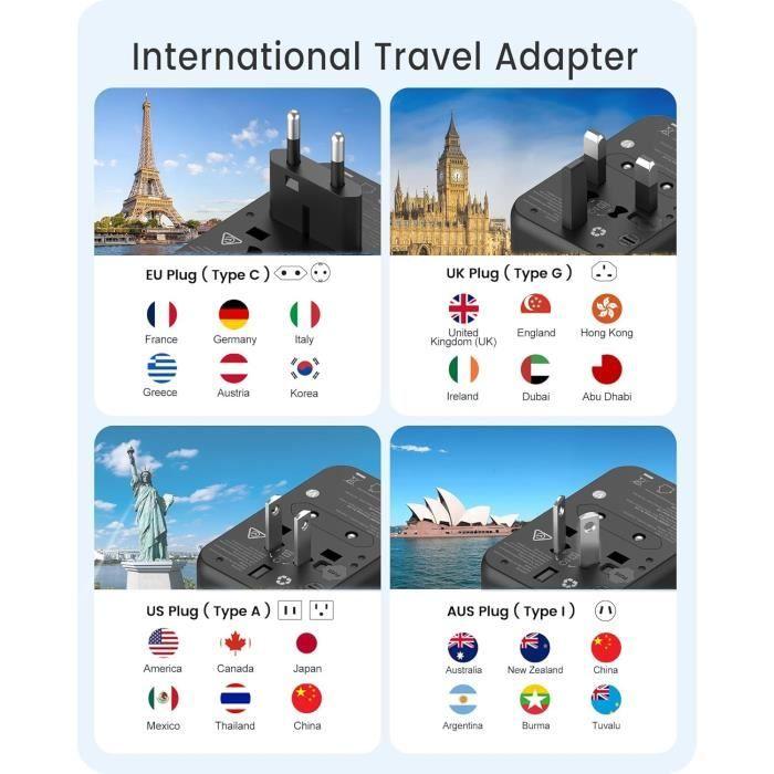 Adaptateur de voyage - lencent - gan3 65w - 2 usb-a qc4.0 - 2 usb-c pd3.0 - charge rapide