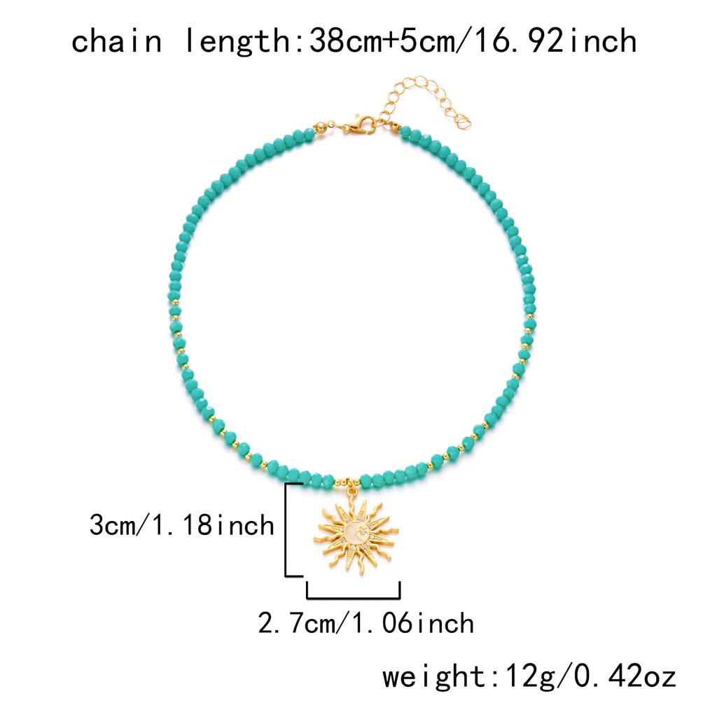 Metalowe Naszyjniki z Wisiorkiem Słońce Gwiazda dla Kobiet Boho Kolorowe Koraliki Łańcuszek Ręcznie robione Wykwintna Biżuteria Prezenty