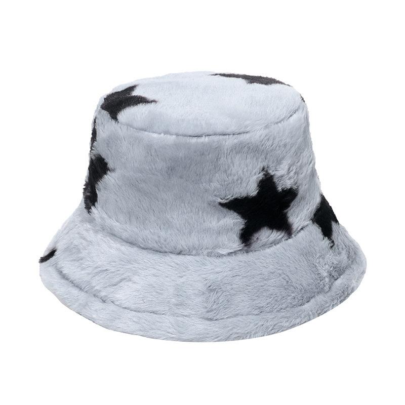 Pentagram basin hat men's and women's Japanese and Korean trend casual imitation rabbit hair geometric plush thermal hat winter bucket hat men