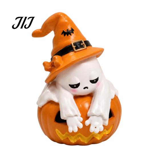 Halloween Ghost Pumpkin Figurine Figurine, Cute Sad Leaning On Desk Funny Melancholy Gift Decor, Spooky Decoration for Home Table Shelf Mantel Display