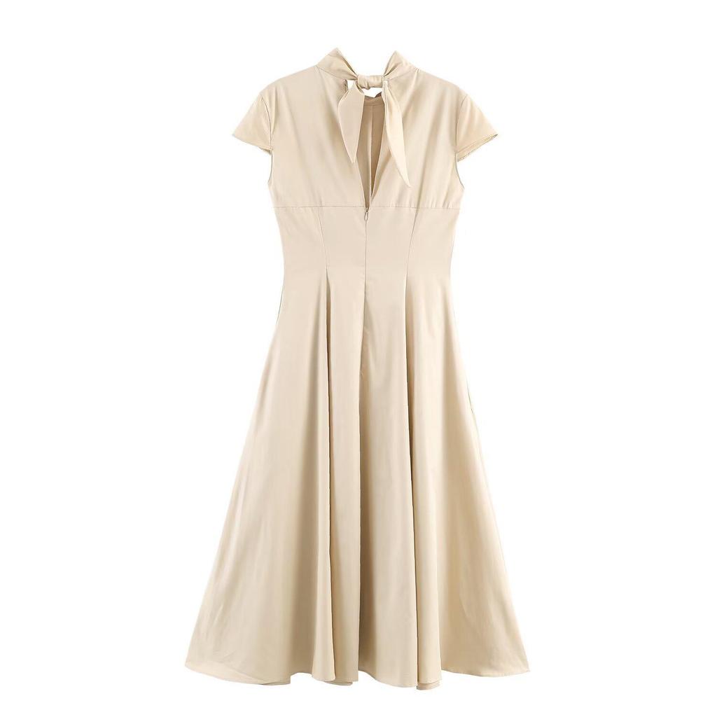 Spring 2026 New Women's European & American Style Mid-Length Loose Solid Color Short Sleeve Midi Dress