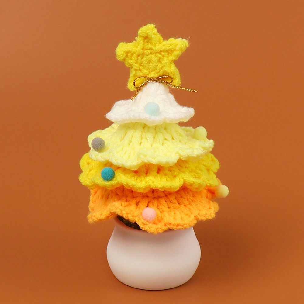 Cute Crochet Christmas Tree Decor Mini Artificial Knitted Tabletop Ornament  Holidays