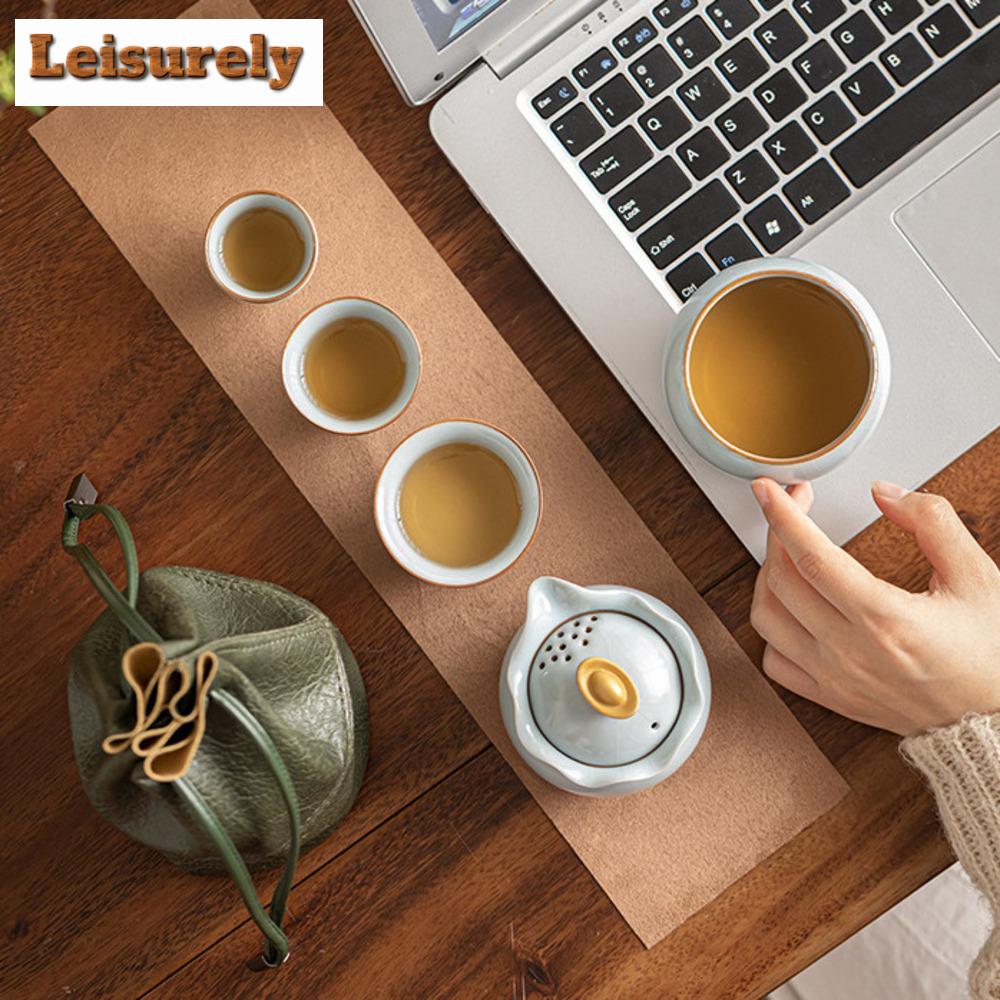 Lucky Bag Ru Kiln Porcelain Tea Set Kit Zen Teapot and Cups Kit Chinese Tea Brewing Picnic Portable Travel Bag Kung Fu Tea Set
