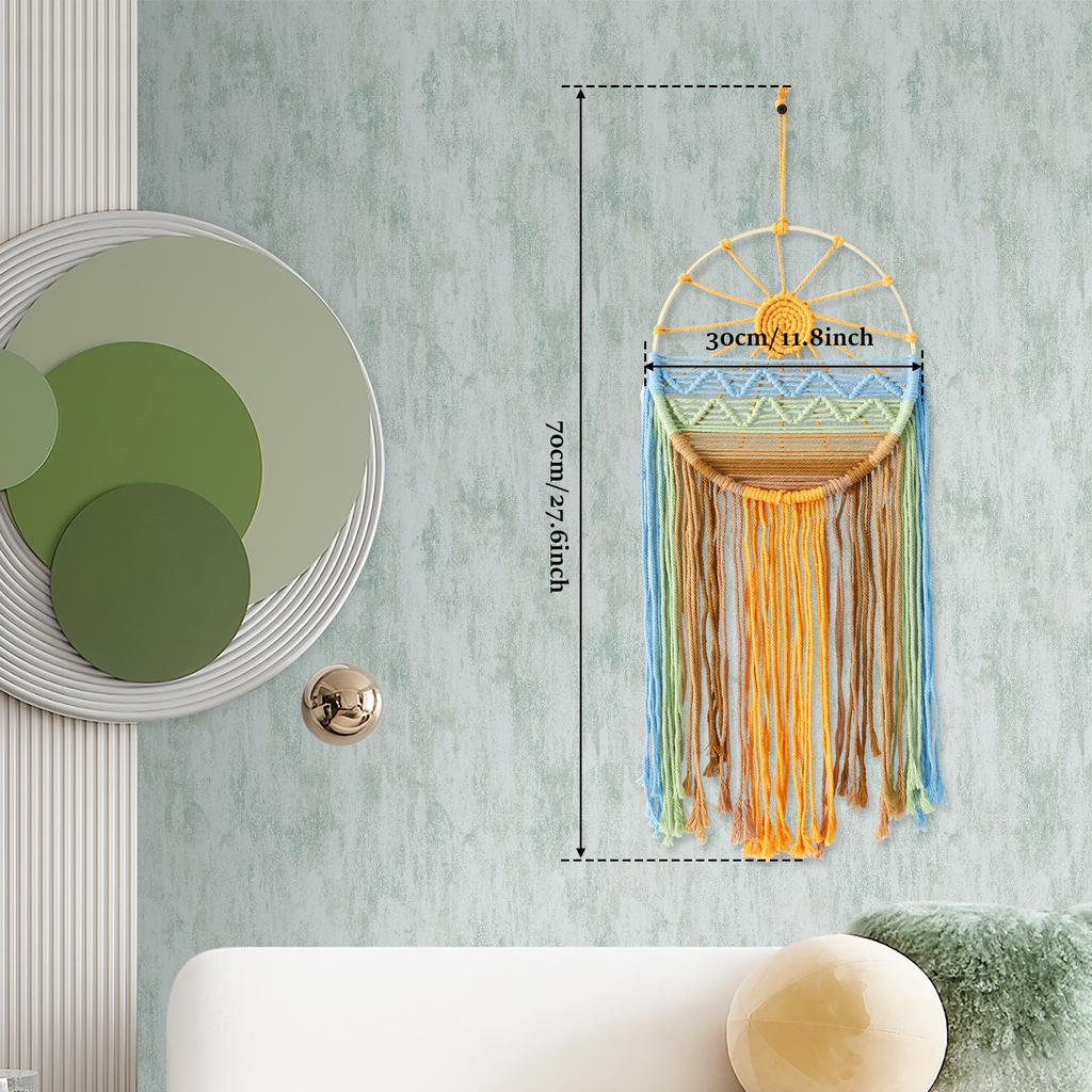 Macrame Wall Hanging Hand Woven Sun Dreamcatcher Decorative Macrame Wall Art Multipurpose Macrame Wall Decor for Apartment