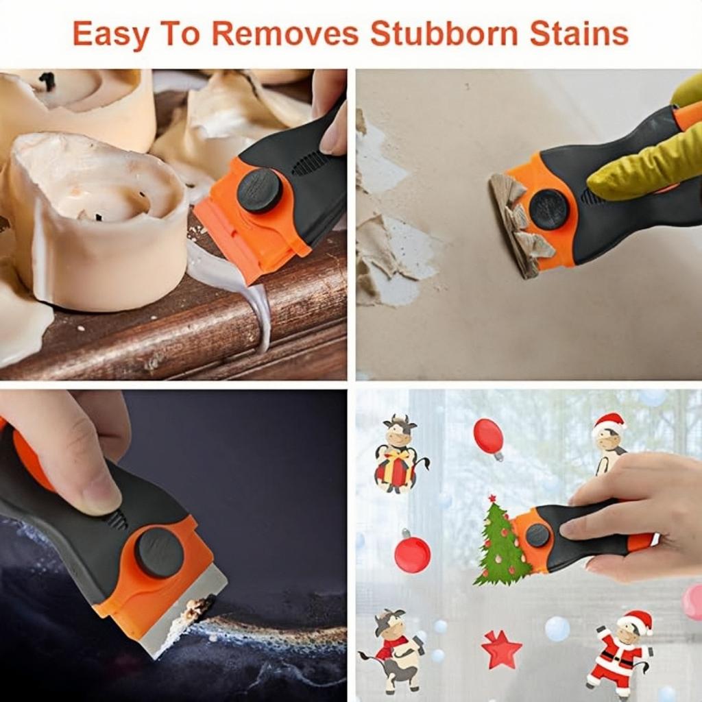 1PC Double Edged Scraping Tool with Extra 10 Plastic Razor Blades & 10 Metal Blades, Multi-Purpose Cleaning Razor Squeegee Knife