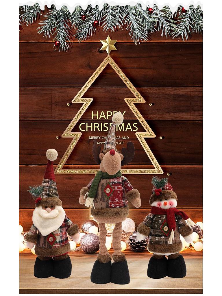 Teleskopische Schneemann- & Rentier-Plüschdekorationen mit Strickmützen für die Weihnachtsausstellung
