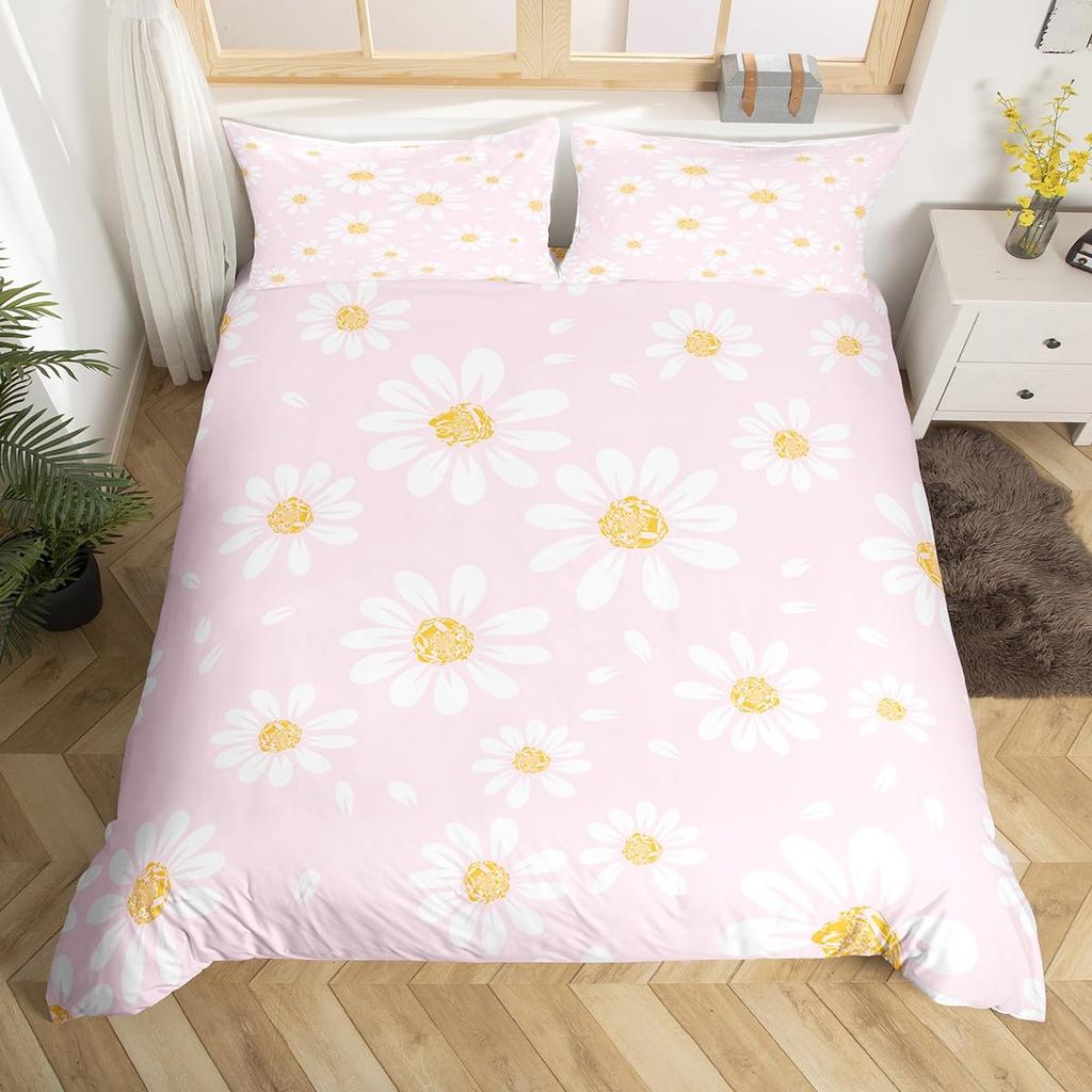 Daisy Duvet Cover Set for Kids Teens Queen Size Quilt Covers Lightweight Down Room Decor 2 Pillowcase 1 Duvet Cover No Comforter