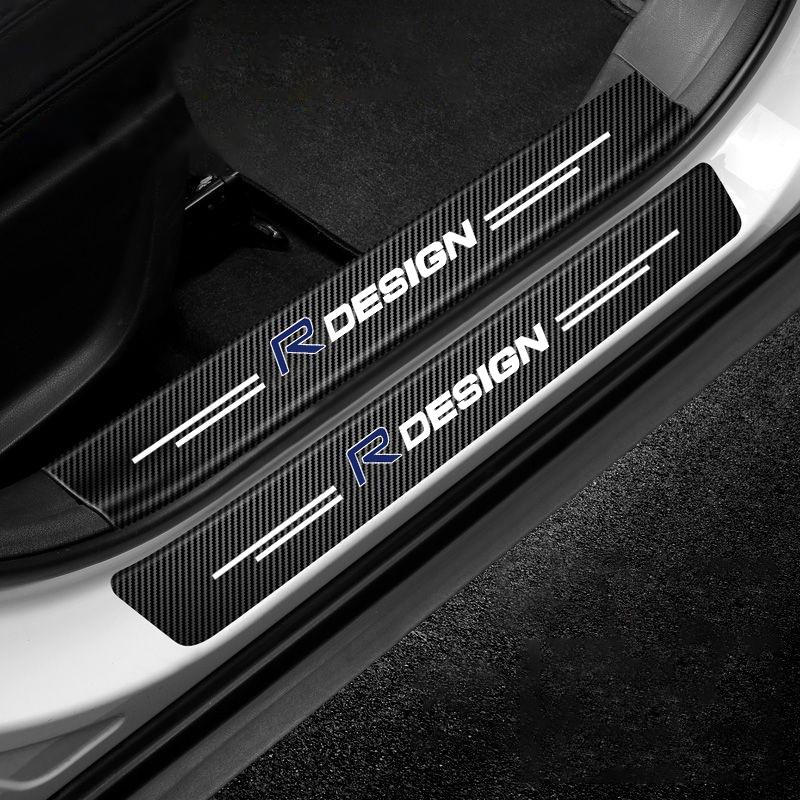 Car Door Sill Scuff Plate Decor Carbon Fiber Stickers Strip For Volvo R Design RDesign XC90 XC60 S60 V40 XC40 V60 V50 S40 C30 C7