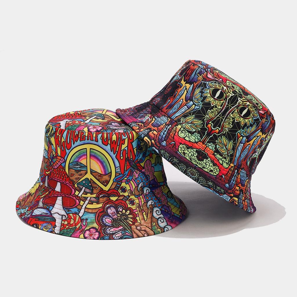 2027 NOUVEAU Chapeau Bob Large à Bord Personnalisé KJ Imprimé Réversible Unisexe Chapeau Bob Imprimé All Over en Polyester Avec Étiquette de Marque Privée