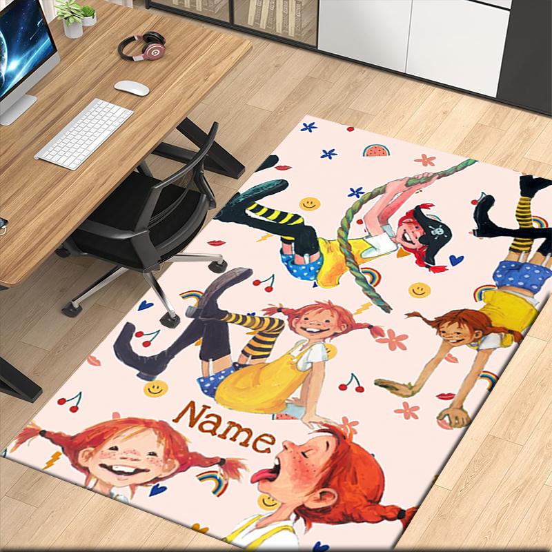 Custom Name Pippi Printed Carpet Rug For Office Chair Living Room Bedroom Kitchen Room Decor Gifts