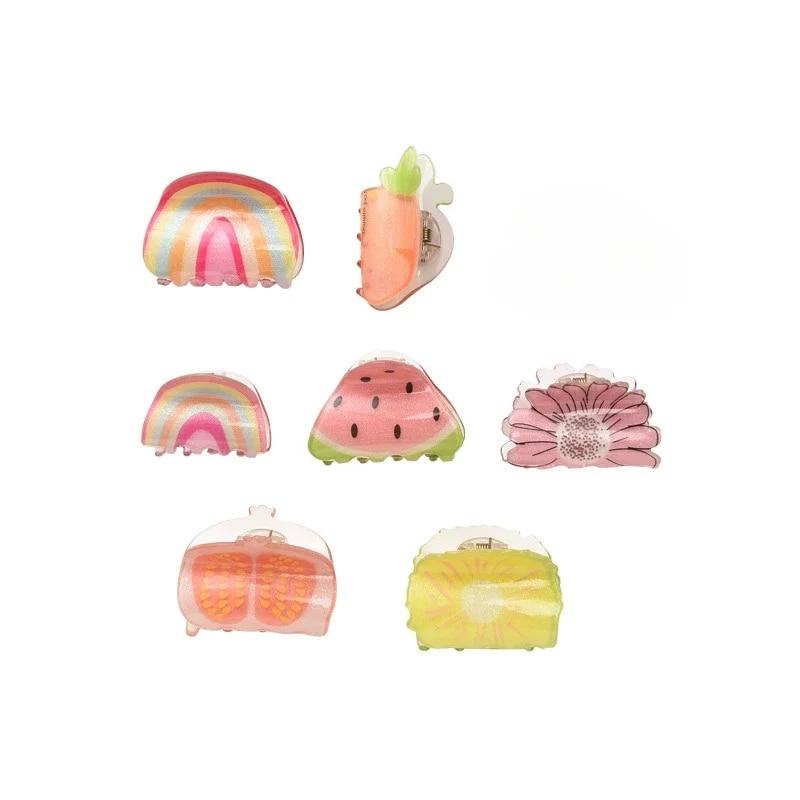 Morsomme hårklyper i fruktform Tegneserie Kawaii Vannmelon Regnbue Akryl Hårklyper Barn Hårtilbehør