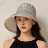 Striped Bow Big Brim Fisherman Hat Women's Summer Outdoor Travel Foldable Sun Hat