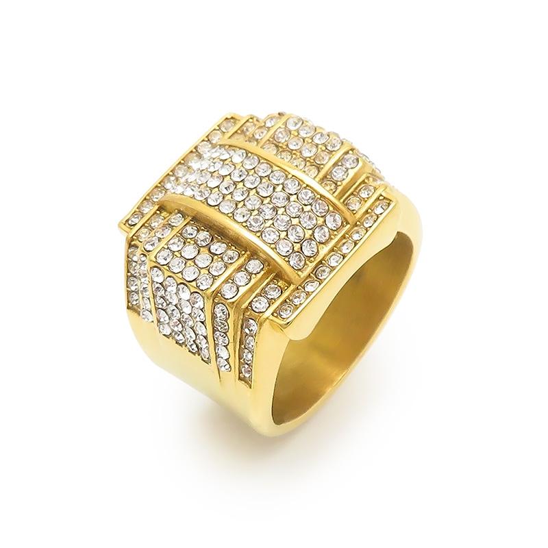 Hip Hop Gold Color Full Zircon Finger Rings For Men Larger Pentagram Ring Stainless Steel Women Charm Party Jewelry Accessory