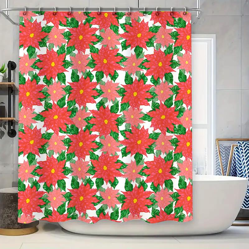 

Watercolor Red Flower Bath Curtains Christmas Decor Home Textiles Polyester Shower Curtain With Hook Rings Modern Floral Design W60H190(CM)-1 Pcs