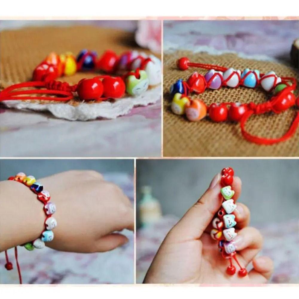 Handmade Cat Bead Bracelet Chinese Style Red String Hand Rope Ceramic Maneki Neko Bracelet Girls