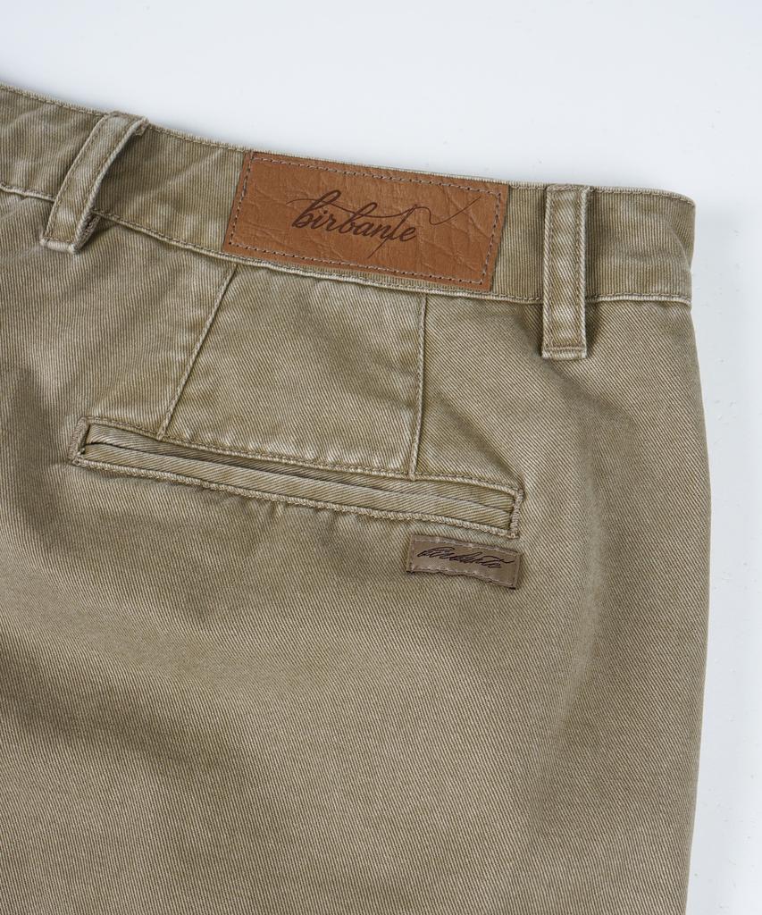BIRBANTE Garment-Washed Twill Double-Pleat Chino Pants - Beige