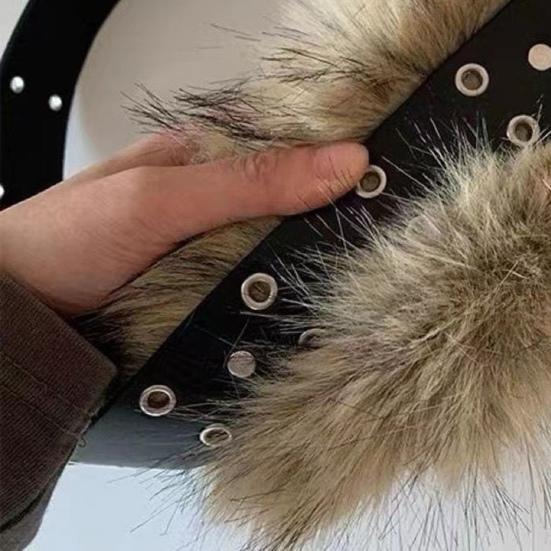 Women Belt Adjustable Length Imitation Leather Belt with Faux Fur Decor Dress Shirt Tops Waistband Fashion Accessories