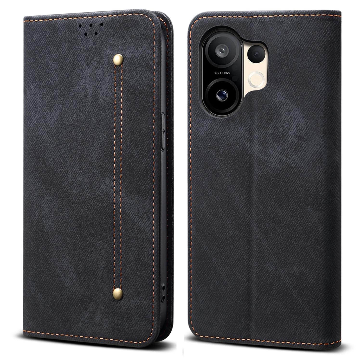 

For vivo S30 Pro mini 5G Case Jeans Cloth Texture Anti-Scratch Leather Stand Phone Cover C