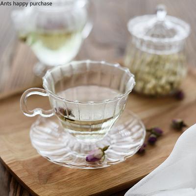 High Temperature Resistance Glass Saucer Flower Tea Mug Living Room Transparent Afternoon Tea Cup with Cup and Saucer Teaware